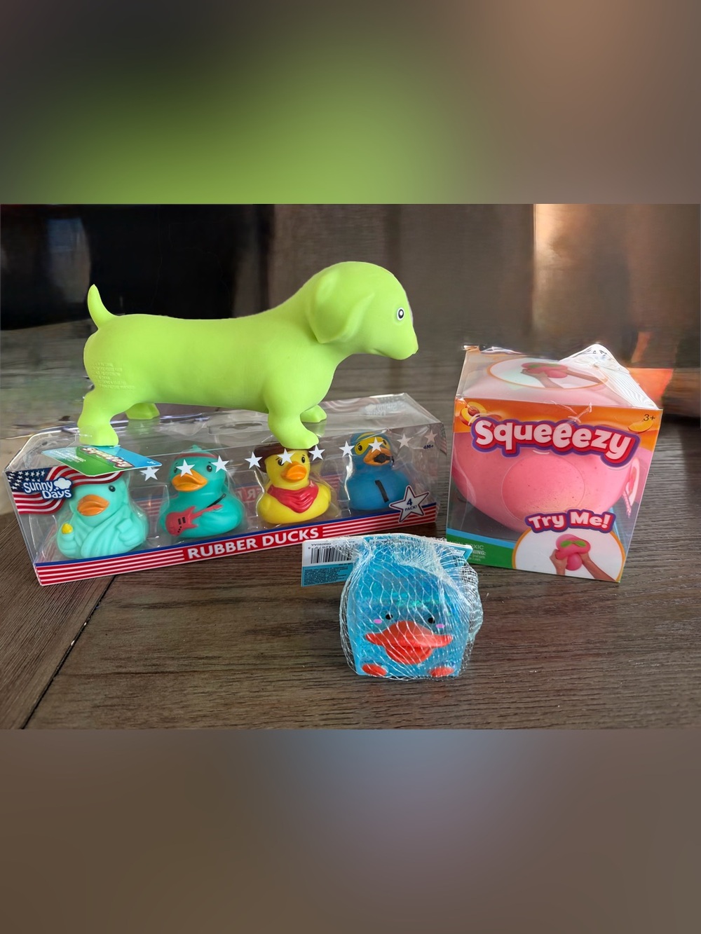 Squishy bundle Squeeezy Neon Green Dog & Peach Sunny Days duck Sugar Swaps Duck